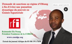 Raimundo ela rfi demande sanctions obiang opposant guinée Equatoriale
